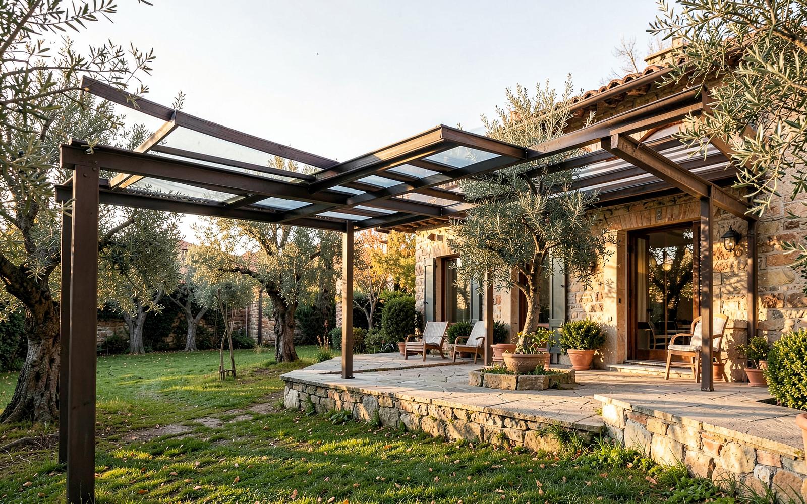 Pergola Bioclimatica installata nel giardino di una villa a Roma